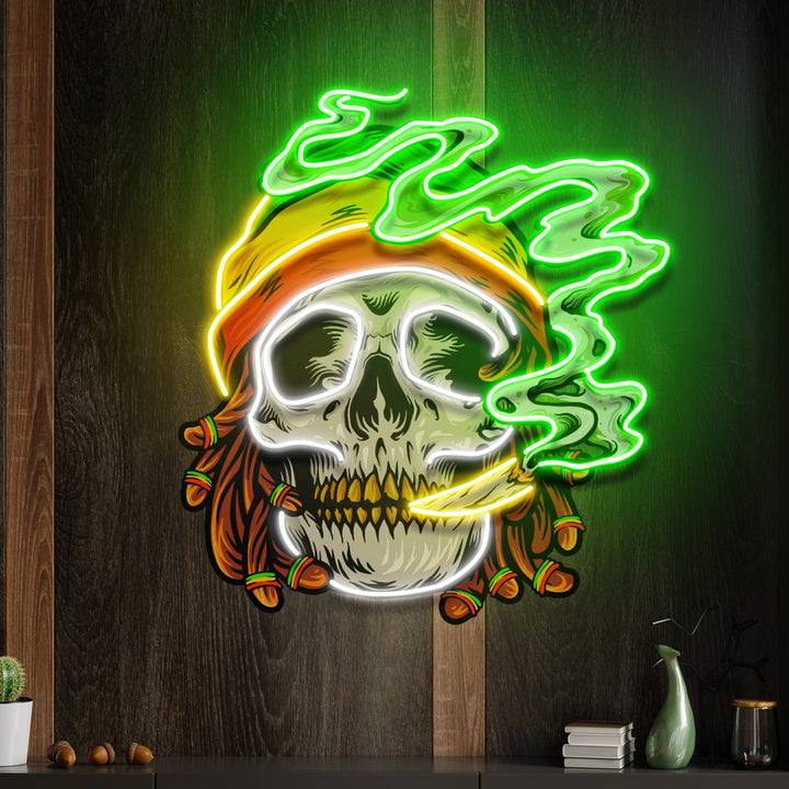 Custom Name Weed Skull Smoke Cannabis Jamaican Artwork Led Neon Sign Light