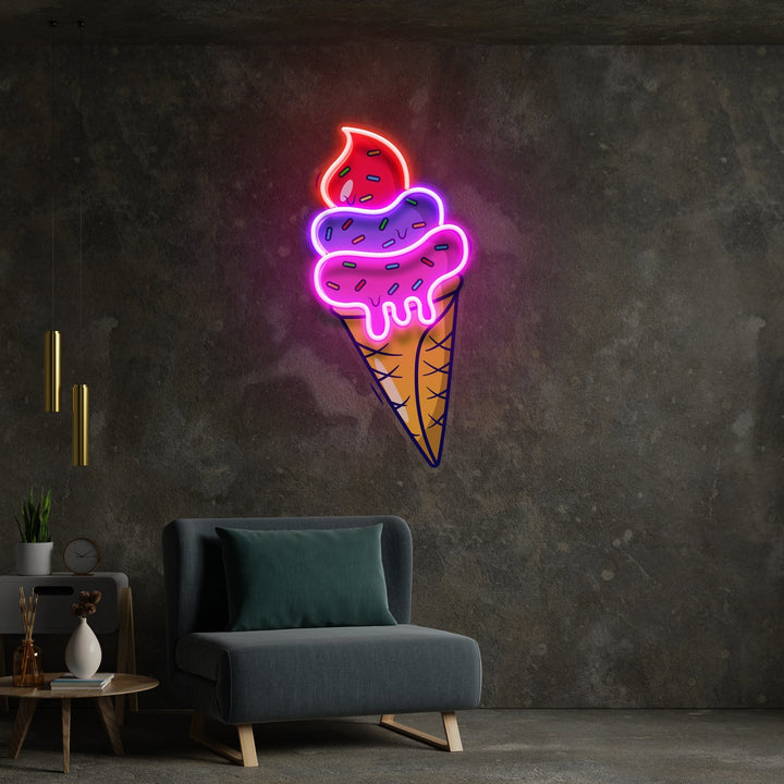 Ice Cream Cone Cartoon Artwork Led Neon Sign Light