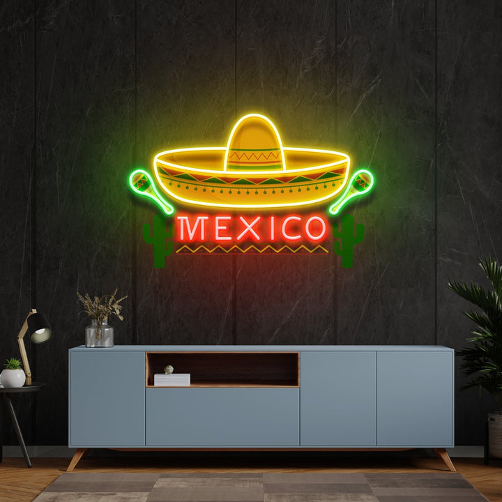 Mexican Hat Logo Sombrero Artwork Led Neon Sign Light