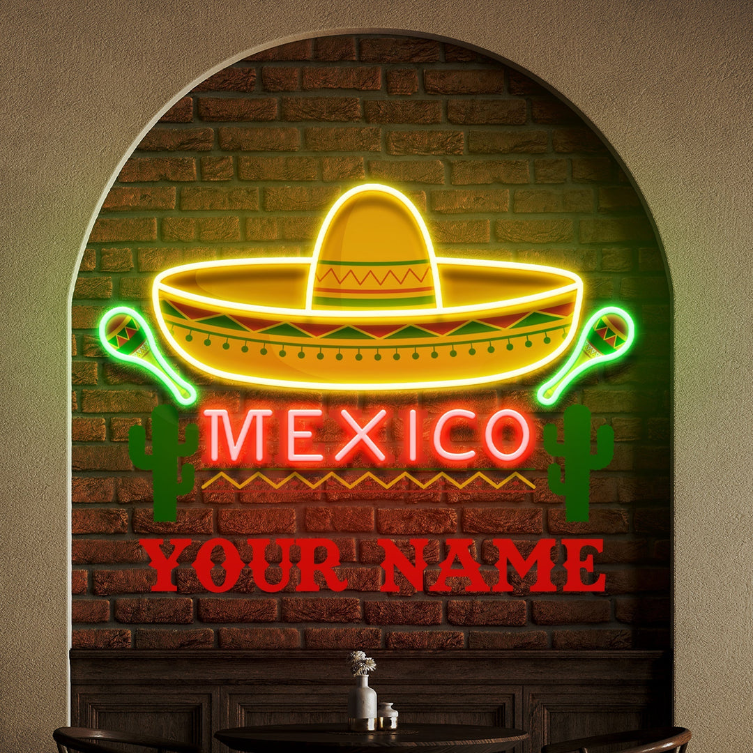 Custom Name Mexican Hat Logo Sombrero Artwork Led Neon Sign Light