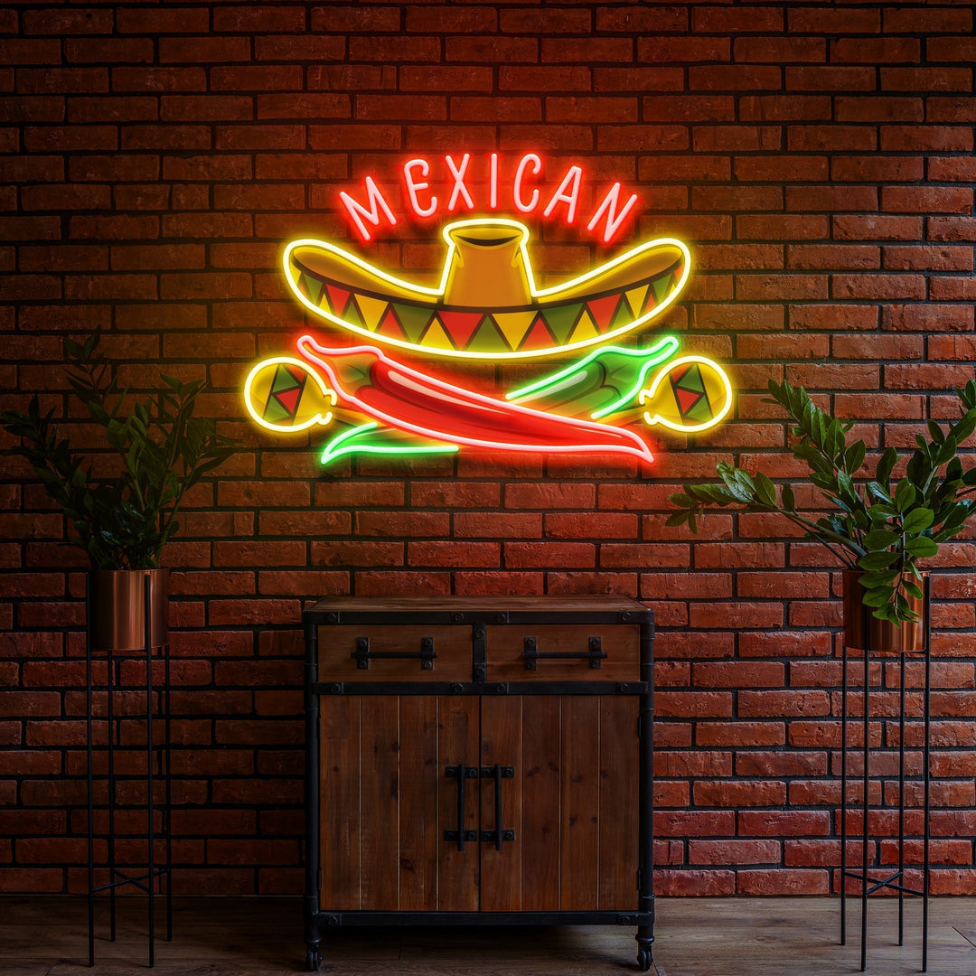 Mexican Restaurant Sombrero Hat Artwork Led Neon Sign Light