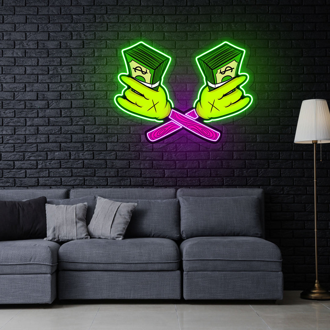 Money Cartoon Neon Sign x Acrylic Artwork