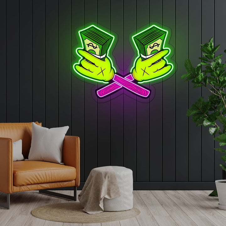 Money Cartoon Neon Sign x Acrylic Artwork