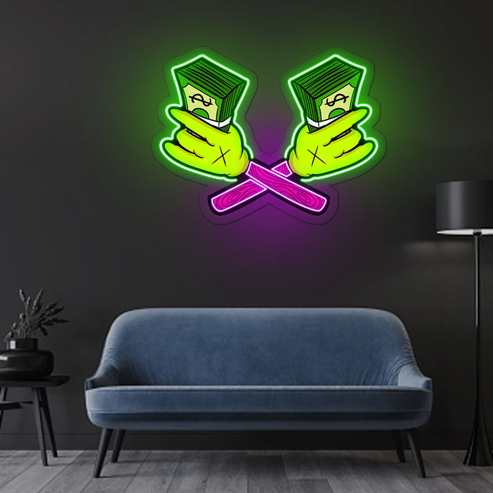 Money Cartoon Neon Sign x Acrylic Artwork