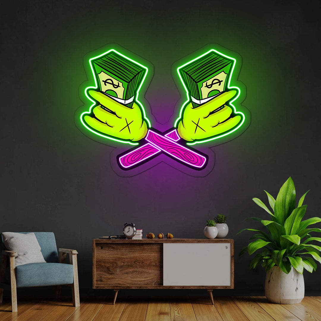 Money Cartoon Neon Sign x Acrylic Artwork