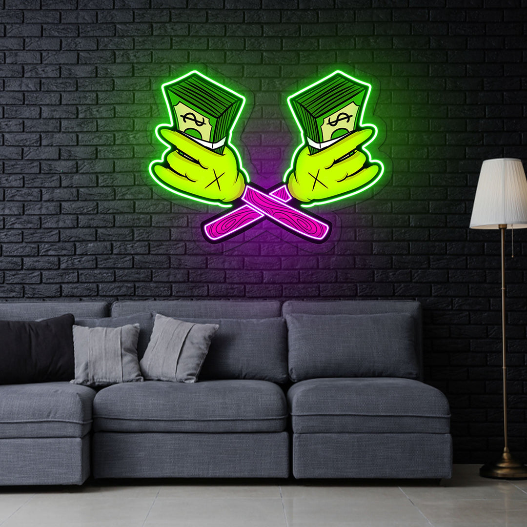 Money Cartoon Neon Sign x Acrylic Artwork