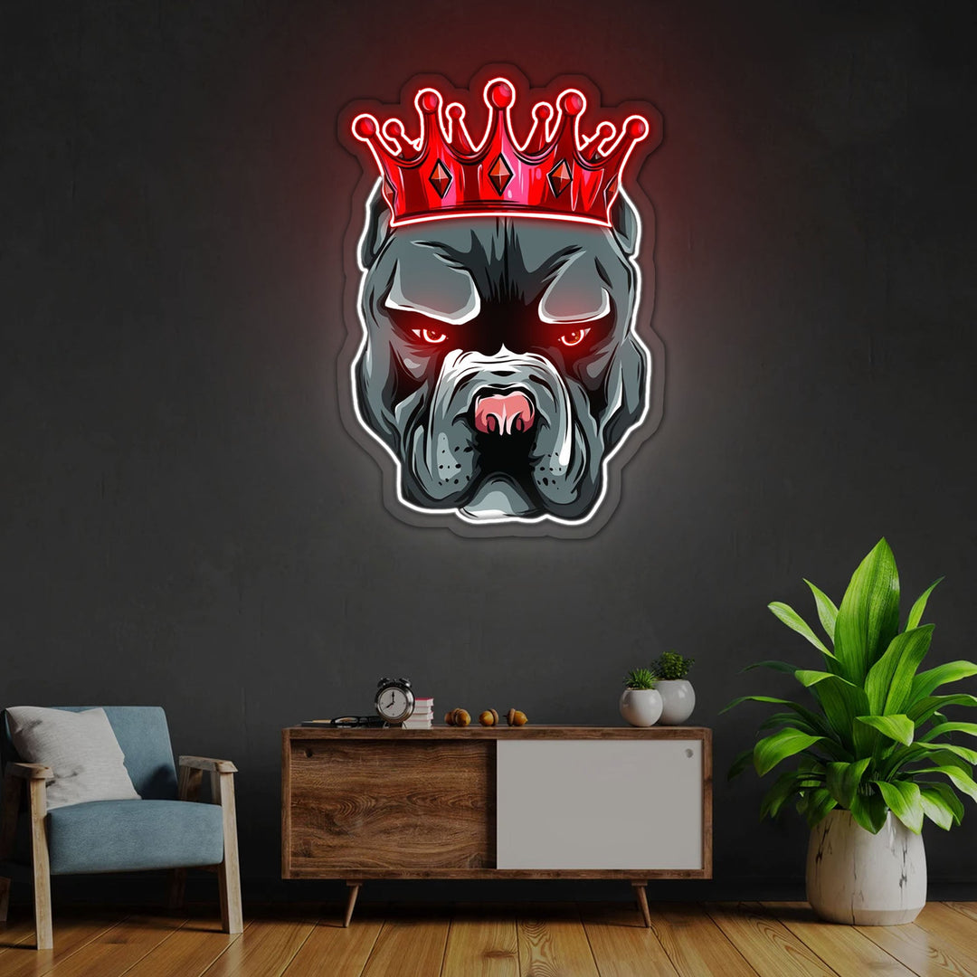 Pitbull In Crown Neon Sign x Acrylic Artwork