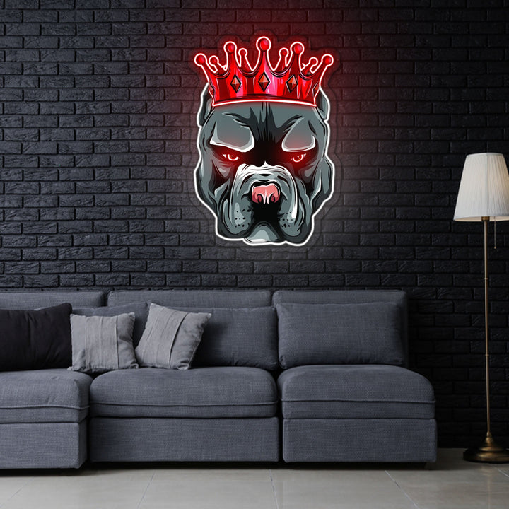 Pitbull In Crown Neon Sign x Acrylic Artwork