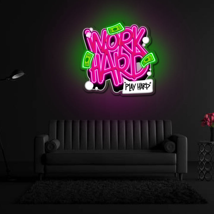 Work Hard Play Hard Neon Sign x Acrylic Artwork