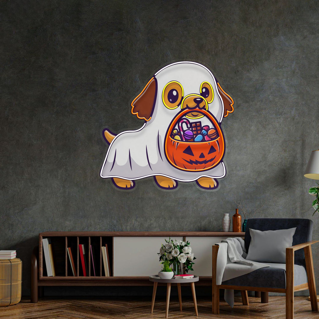 Ghost Dog With Pumpkin LED Neon Sign Light Pop Art