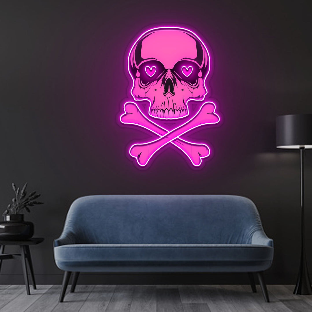 Pink Skull With Bones Neon Sign x Acrylic Artwork