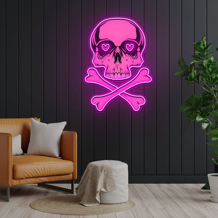 Pink Skull With Bones Neon Sign x Acrylic Artwork