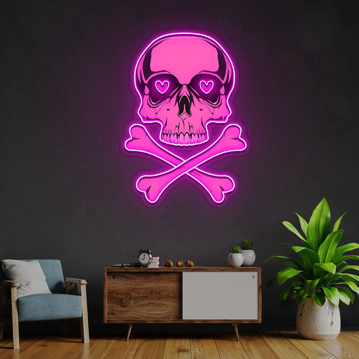 Pink Skull With Bones Neon Sign x Acrylic Artwork