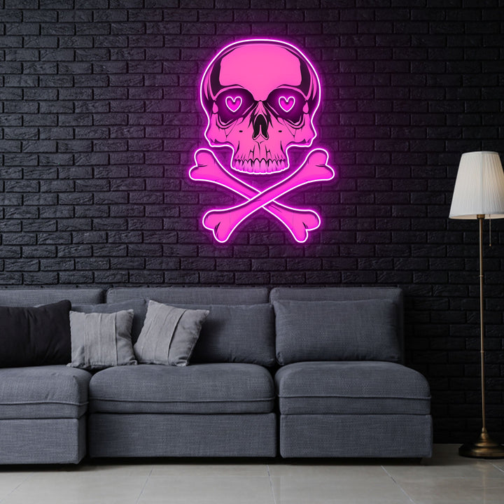 Pink Skull With Bones Neon Sign x Acrylic Artwork