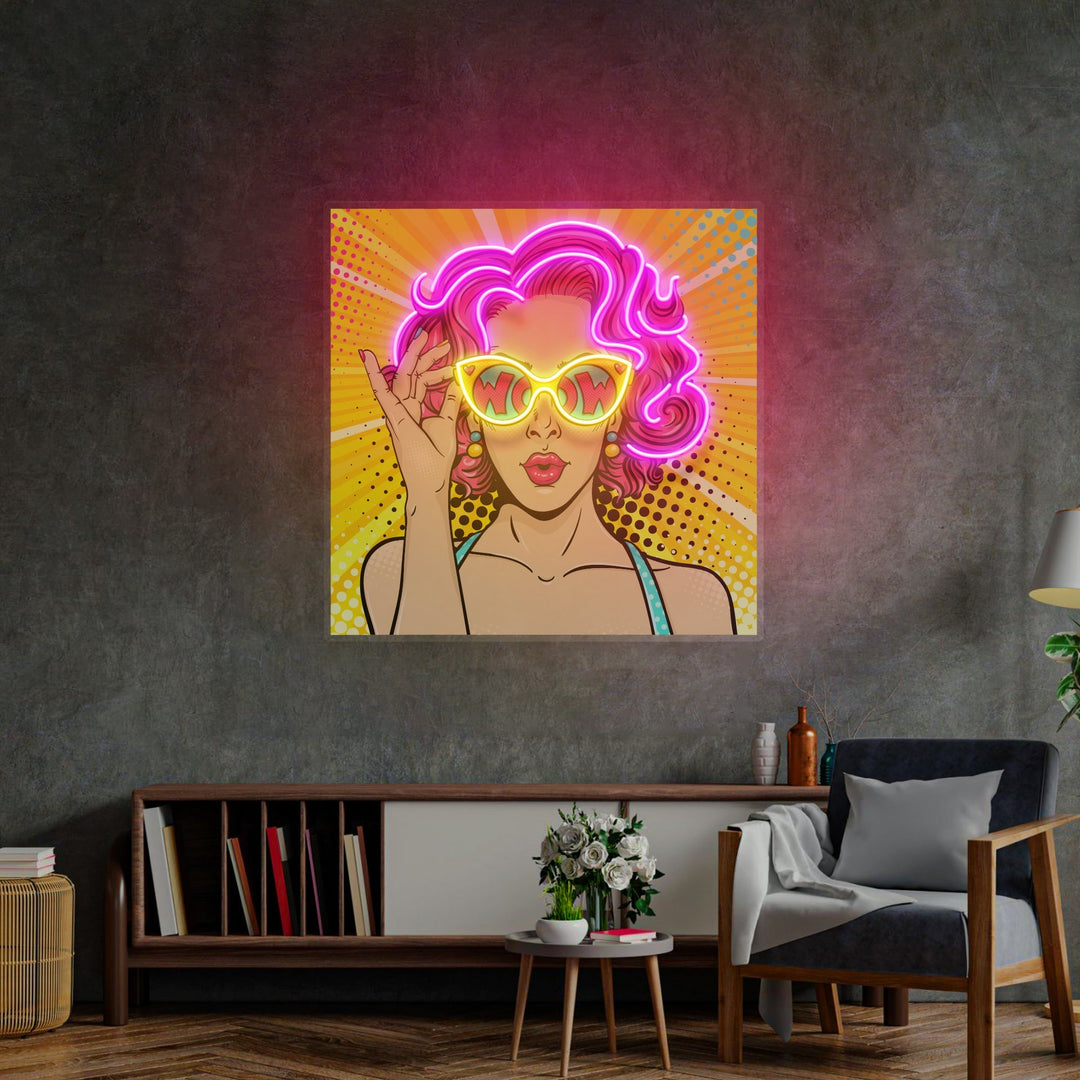 Wow Lady Pop Art Led Neon Acrylic Artwork