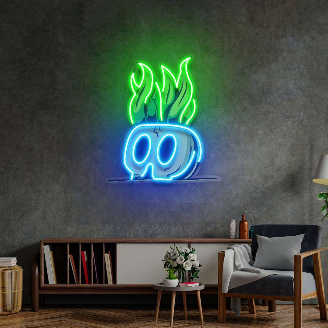 Potted Plant Skull Head Cartoon LED Neon Sign Light Pop Art