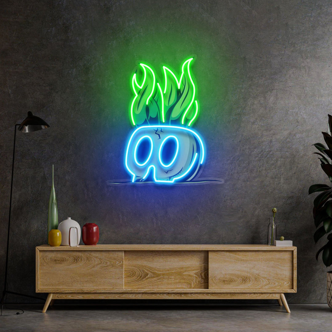 Potted Plant Skull Head Cartoon LED Neon Sign Light Pop Art