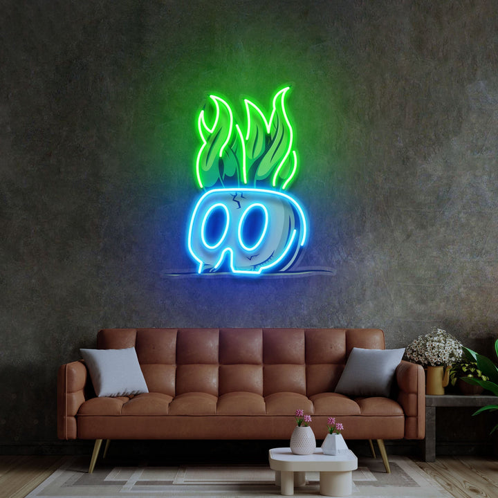 Potted Plant Skull Head Cartoon LED Neon Sign Light Pop Art