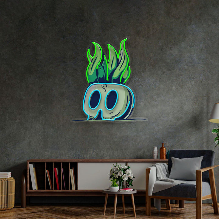 Potted Plant Skull Head Cartoon LED Neon Sign Light Pop Art