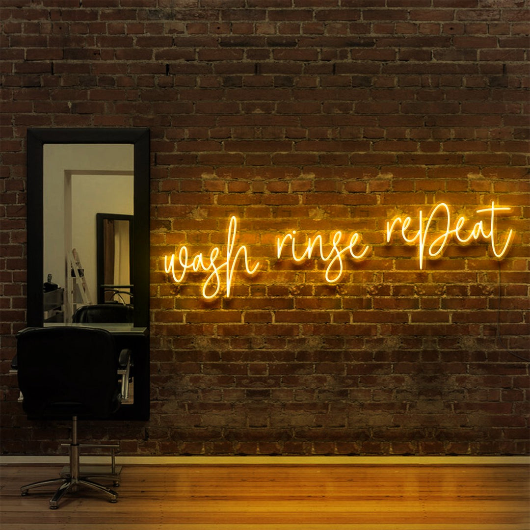 "Wash Rinse Repeat" Neon Sign for Hair Salons & Barbershops